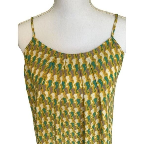 Cabi Womens Tank Top Sz Small Sea Horses Greens Pleated Neck Spaghetti Straps - Picture 2 of 10